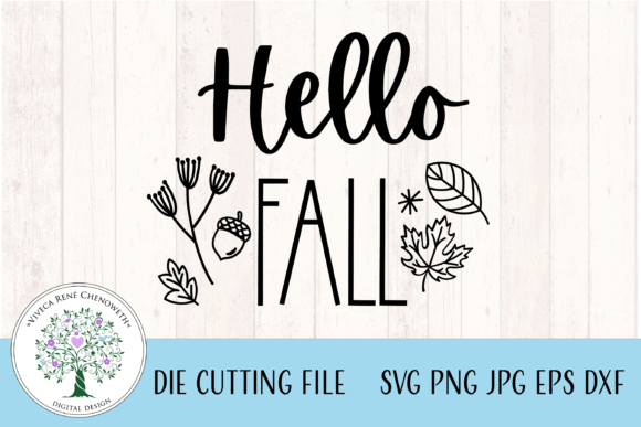 Hello Fall Wording with Autumn Leaves for Creative Projects
