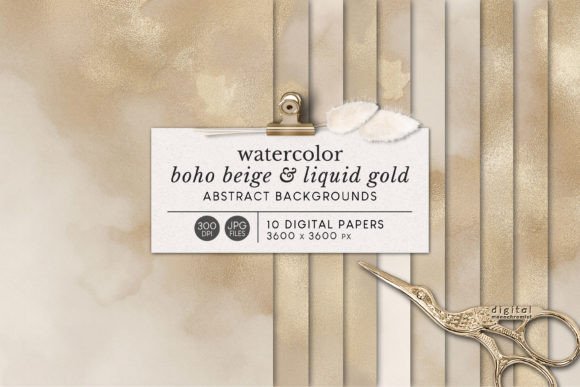 Liquid Gold Beige Watercolor Backgrounds