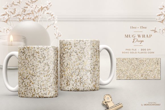 Mug Sublimation Boho Beige Gold Cork