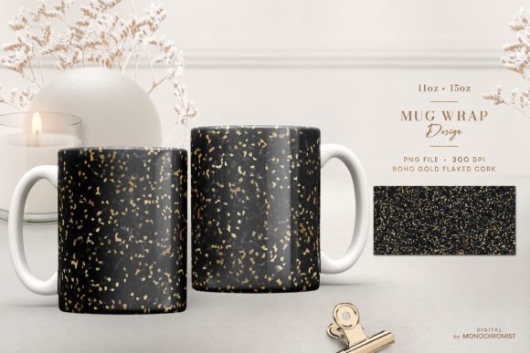 Mug Sublimation Boho Black Gold Cork
