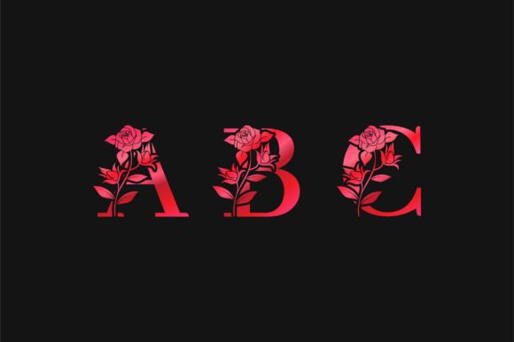 Red Metal Gradient Floral Alphabet ABC